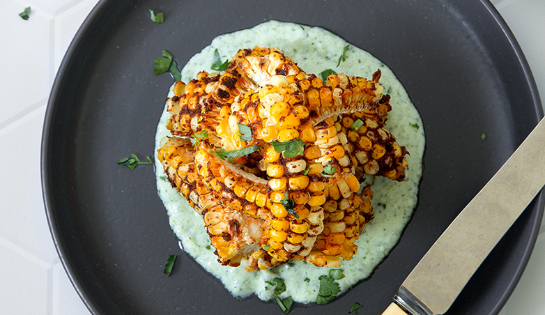 Corn Ribs with Creamy Jalapeño Cilantro Dip 